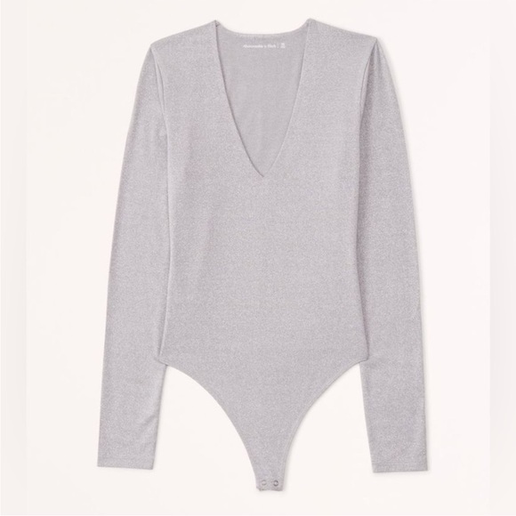 ABERCROMBIE & FITCH Women’s Long Sleeve Sparkle V Neck Bodysuit Gray Shimmer S‎ - Picture 4 of 15